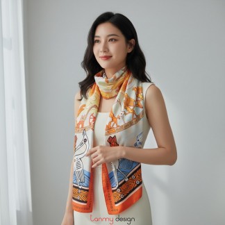 Silk scarf -“Millennia of Color” - Orange 90x90cm